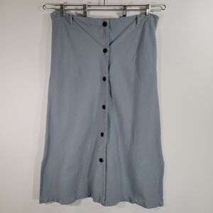REVISITED Lima Skirt Blue One Size Midi Textured Organic Cotton Long Buttons